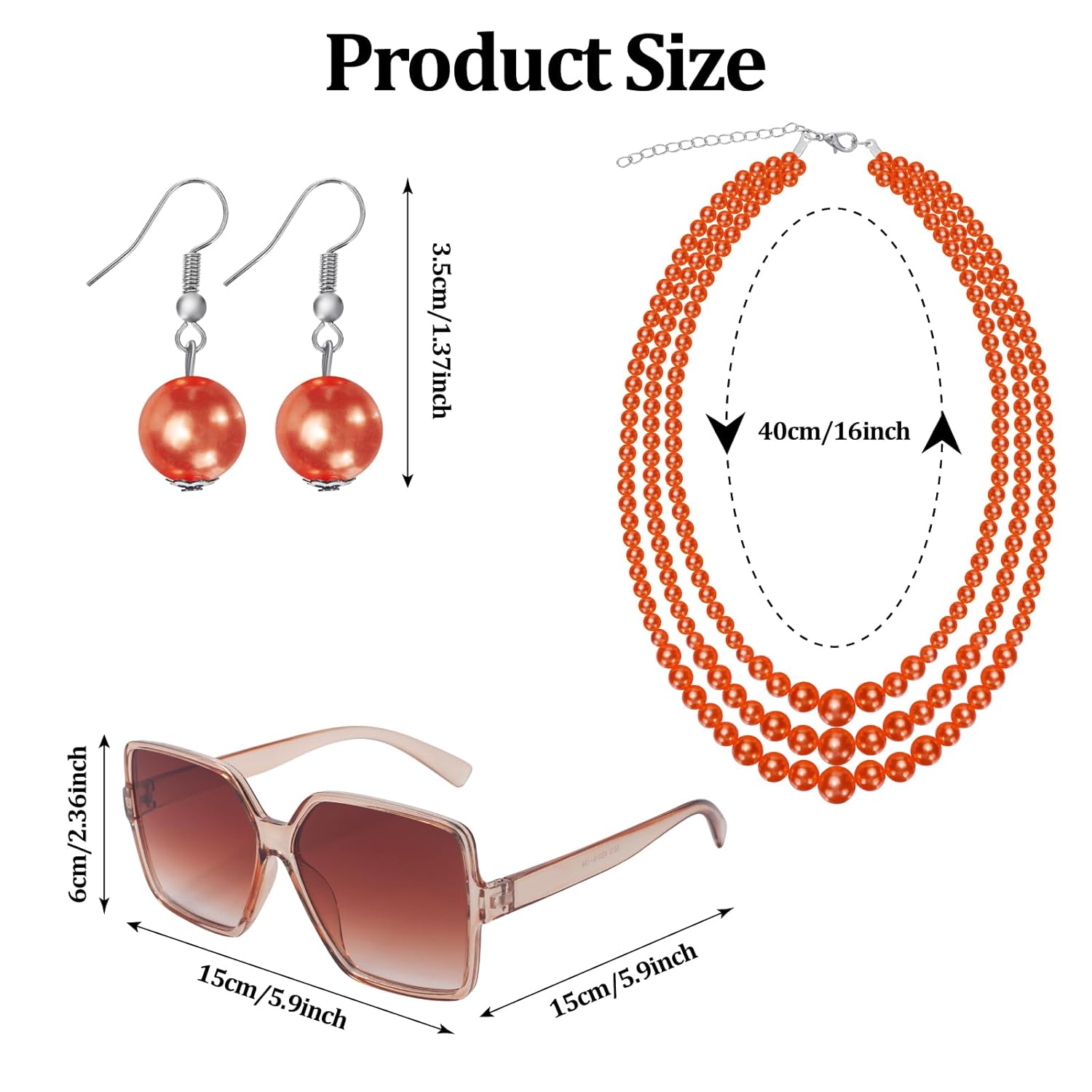 Women Short Orange Red Curly Wig, Mrs Cosplay Costume Wig for Roper with Sunglasses and Orange Necklace Earrings Jewelry Set for Halloween Party - Image 2