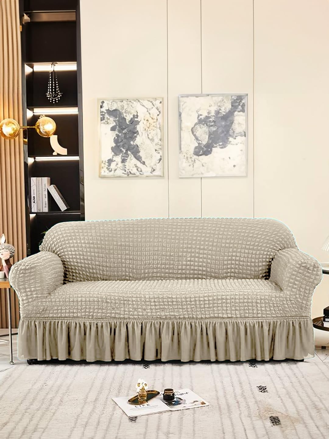 VORHANG Stretch Sofa Slipcover Easy Fitted Sofa Couch Cover with Skirt (Aqua -2 Seater) Pack of 1 (B0CWVF1NK5) Amazon Price History, Amazon Price Tracker