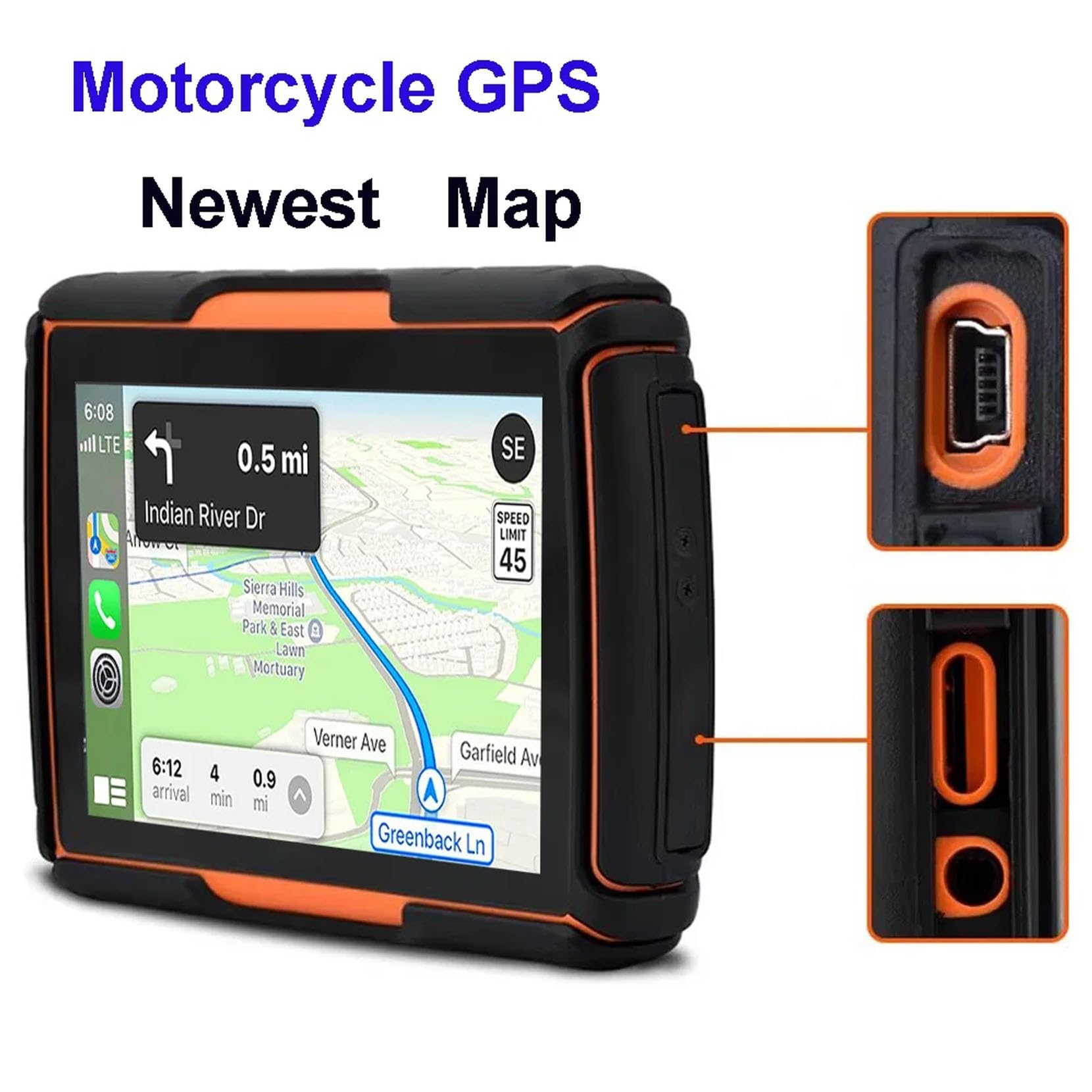 GPS para Motocicletas Rider 500: 4,3 Pulgadas, Rutas de Carreteras Montañosas, Actualizaciones Wi-Fi Rápidas, Info de Tráfico en Tiempo Real, Radares & 49 Mapas de Europa(Black-Orange)