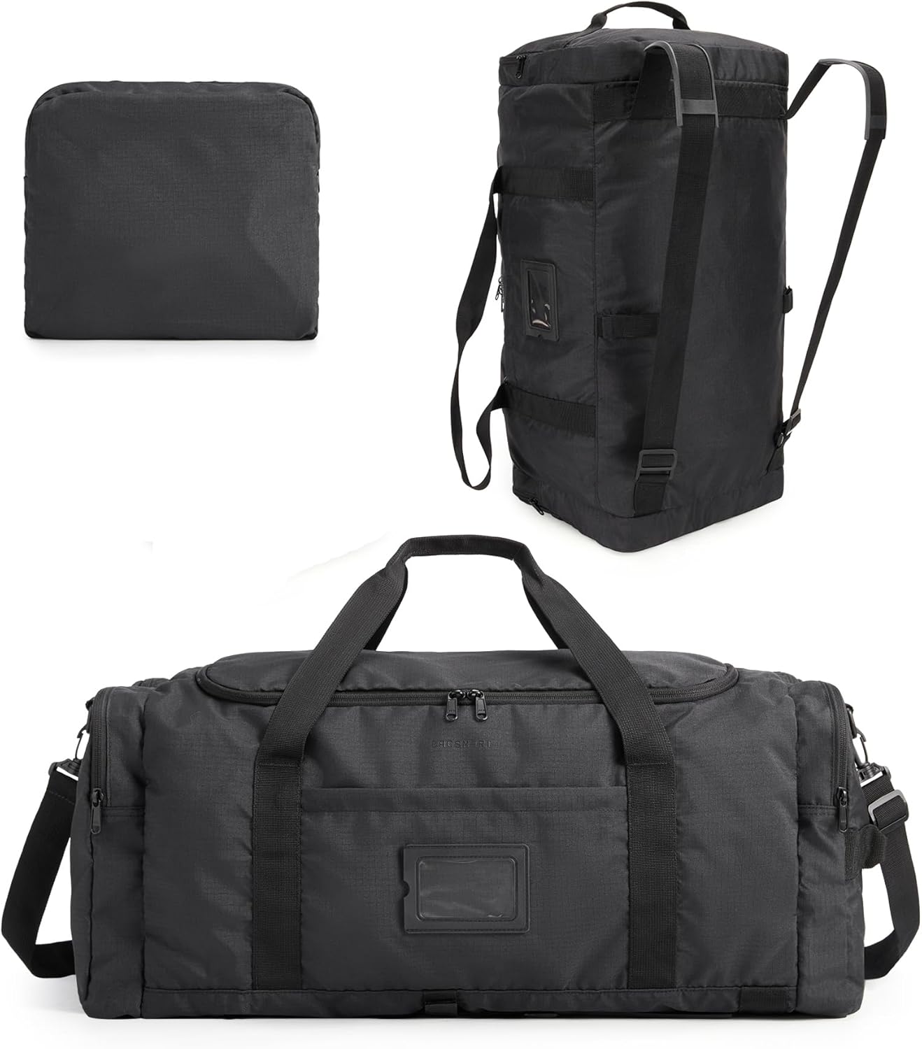 BAGSAMRT 60L Foldable Duffle Bag for Travel, Large Travel Duffel Bag for Men, 4 in 1 Travel Backpack, Carry on Weekender Bag, Black