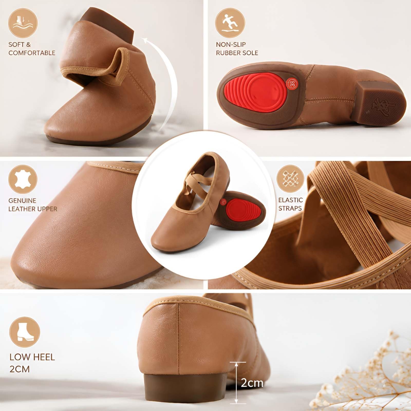 Scarpe da Jazz Donna, Punta Tonda con Fascia per Lezione Danza Studio | Fodera Tessile, Vamp Arrotondato, Bordo Rifinito, Lezione Danza Studio Prove Preparazione Palco