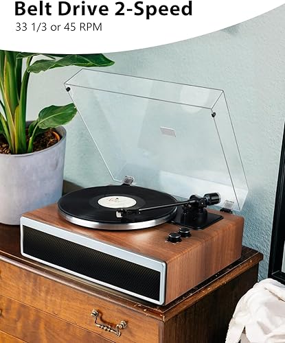 Vista 7 de Vinyl Record Player with Built in HiFi Speakers, Bluetooth Belt Drive Turntable for Vinyl Records with Magnetic Cartridge, Auto Stop and Warm Light