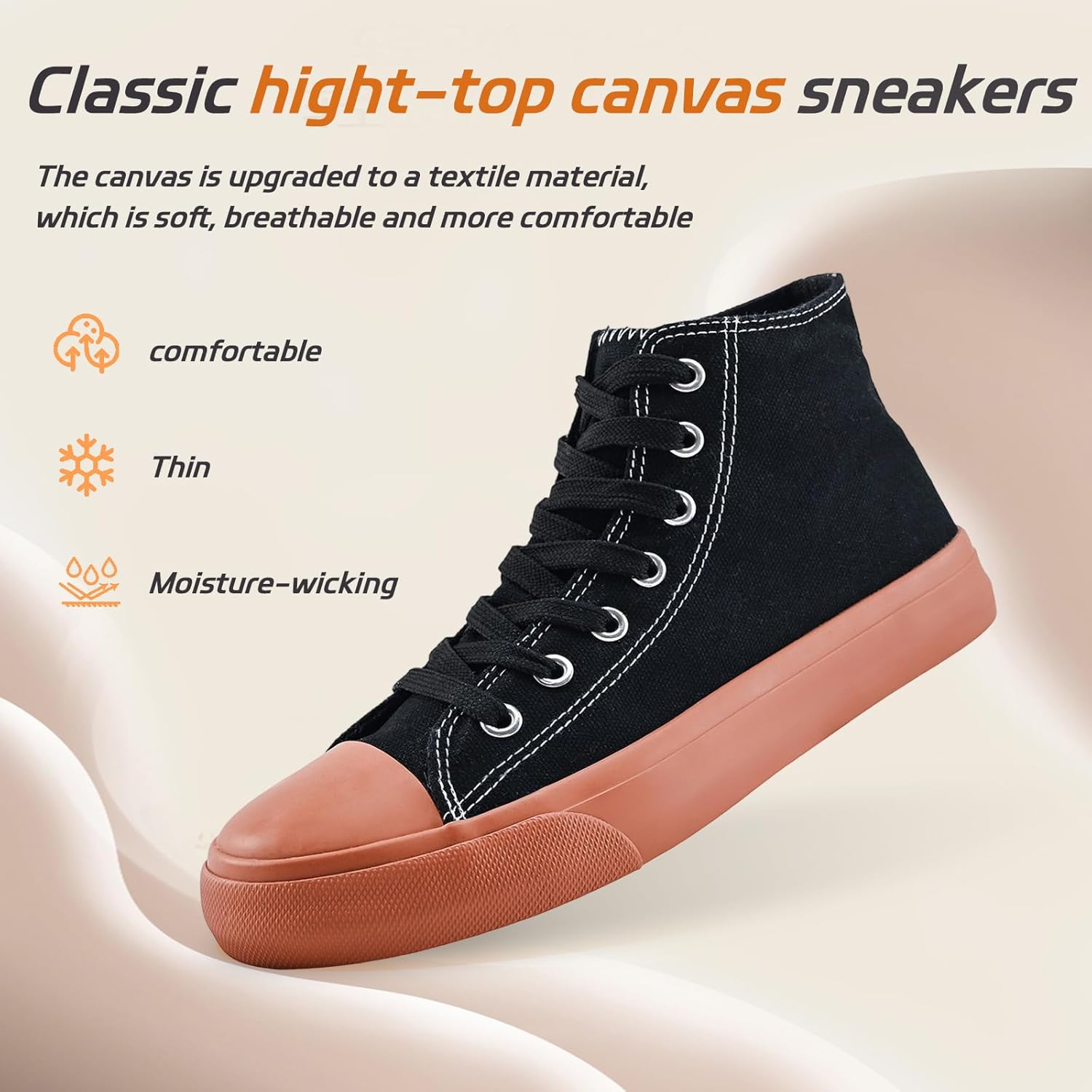 rosyclo Canvas Shoes for Women and Men, High Top Canvas Sneakers Fashion Lace Up Comfortable Womens Classic Casual Tennis Walking Shoes - Image 2