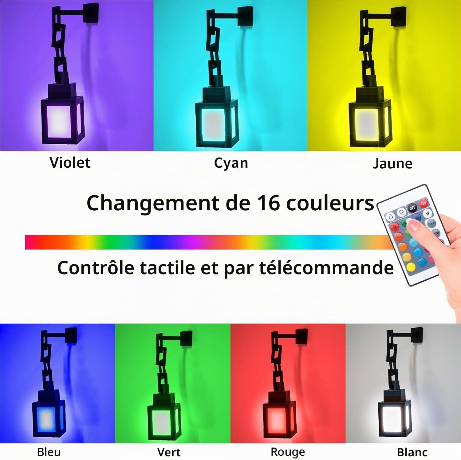Lanterne 3D Pixelisée Veilleuse - Lampe de Nuit Rechargeable USB - 16 Couleurs LED avec Commutateur d'ambiance et Télécommande - Lumière de Montage au Mur ou sur Table, Idéale pour la Chambre, la