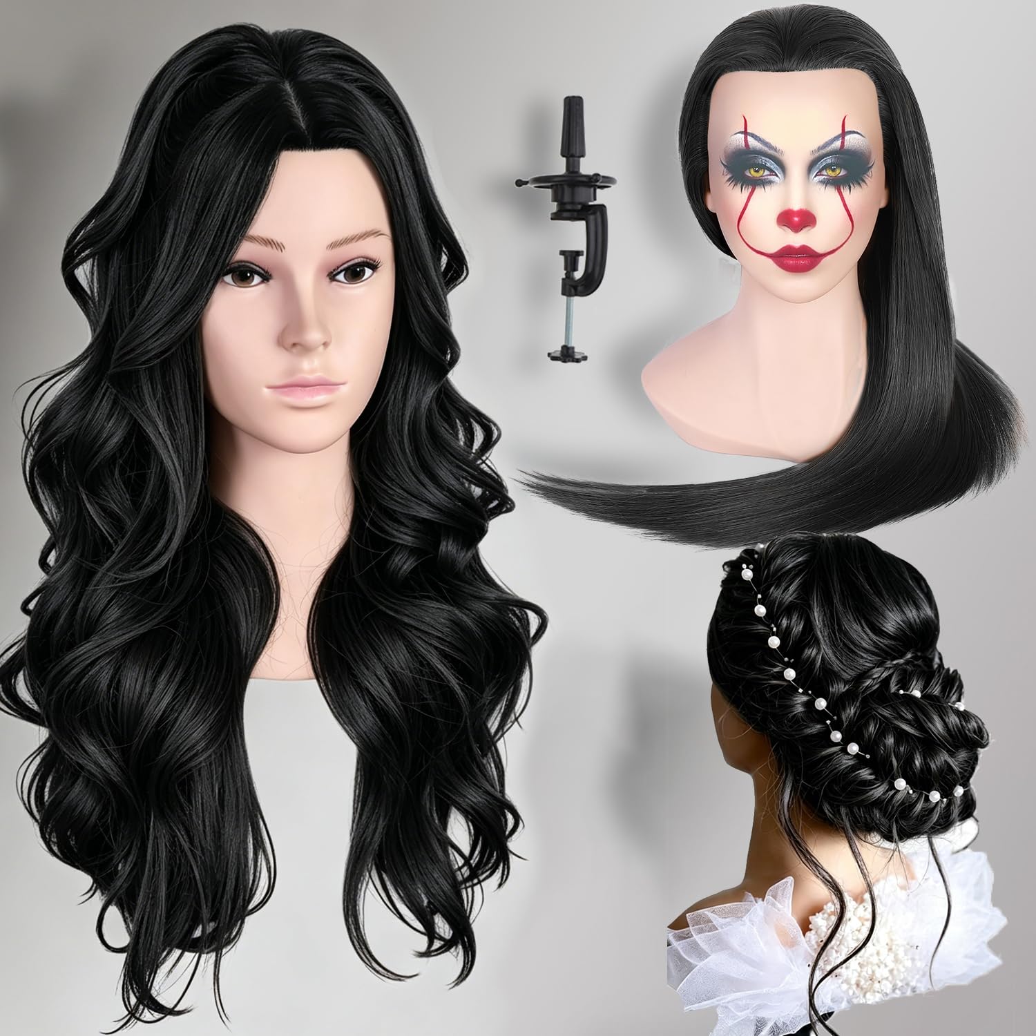 WIGNEE Friseur Übungskopf 26 Zoll Mannequin Kopf mit Kunsthaar für Friseur- und Kosmetiktraining