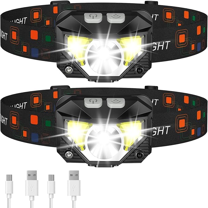 LHKNL Headlamp Flashlight, 1200 Lumen Ultra-Light Bright LED Rechargeable Headlight with White Red Light,2-Pack Waterproof Motion Sensor Head Lamp,8 Mode for Outdoor Camping Running Hiking Fishing view 1