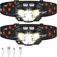 LHKNL 2-Pack Rechargeable Headlamp Flashlight - Ultra-Light 1.87oz LED Headlight, Motion Sensor, 8 Modes, Waterproof for Camping Hiking Running