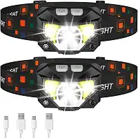 Lanterna de cabeça Lhknl, farol LED recarregável, ultraleve com luz vermelha e branca, 2 unidades, com sensor de movimento, impermeável, 8 modos para acampamento, ar livre, corrida, trilha, pesca
