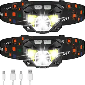 Lanterna de cabeça Lhknl, farol LED recarregável, ultraleve com luz vermelha e branca, 2 unidades, com sensor de movimento, impermeável, 8 modos para acampamento, ar livre, corrida, trilha, pesca