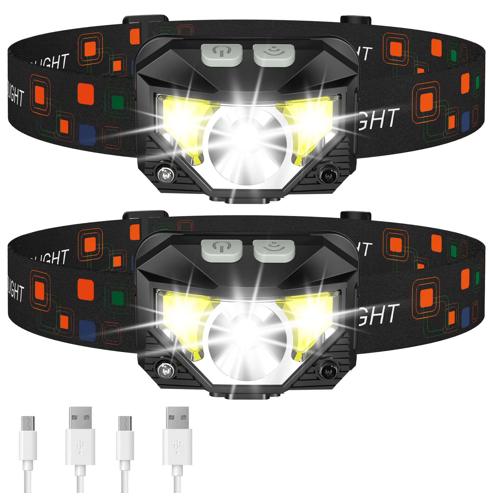 LHKNL Headlamp Flashlight, Lumen Ultra-Light Bright LED Rechargeable Headlight with White Red Light, 2-Pack Waterproof Motion Sensor Head Lamp,8 Modes for Outdoor Camping Running Hiking FishingLHKNL Headlamp Flashlight, Lumen Ultra-Light Bright…