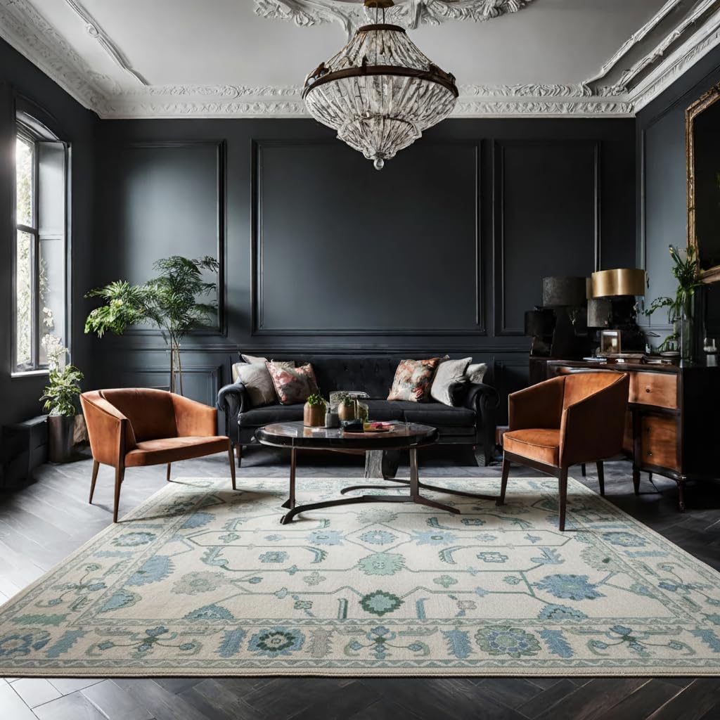 ECLATIQUE Oushak Area Rugs Vintage Entryway Floor Carpets Suitable for Living Room Pure New Zealand Wool Handmade Rug(9x12ft)