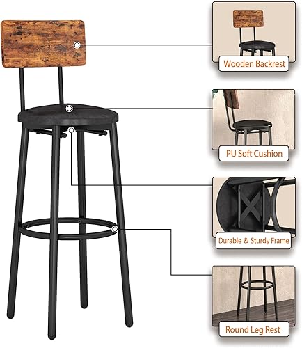 Miniatura 6 de Juego de mesa de bar industrial, juego de comedor de 5 piezas, 4 taburetes de bar y asiento suave de poliuretano con respaldo, mostrador y mesa de