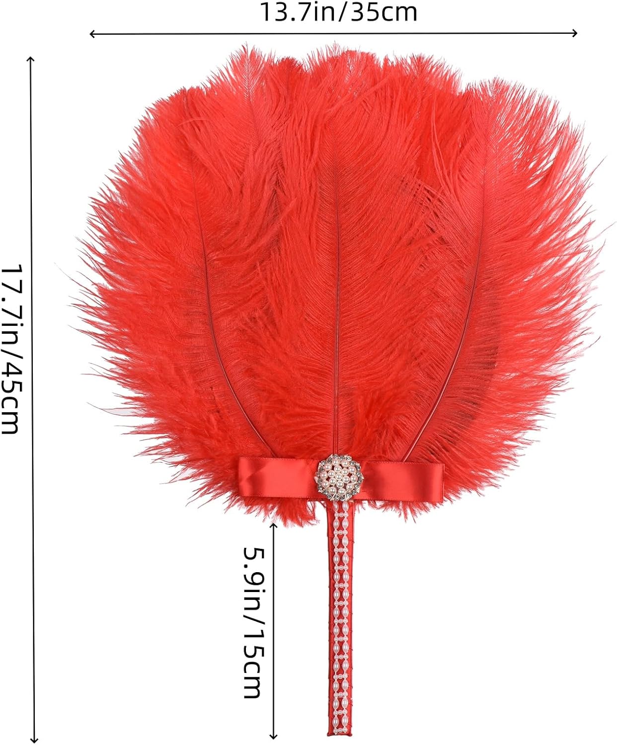Ostrich Feather Fan for Bridesmaids Hand Fans, a 20s Gatsby Wedding Bouquet and Vintage Bridal Feather Bouquet with Chic Art Deco Style (Red)
