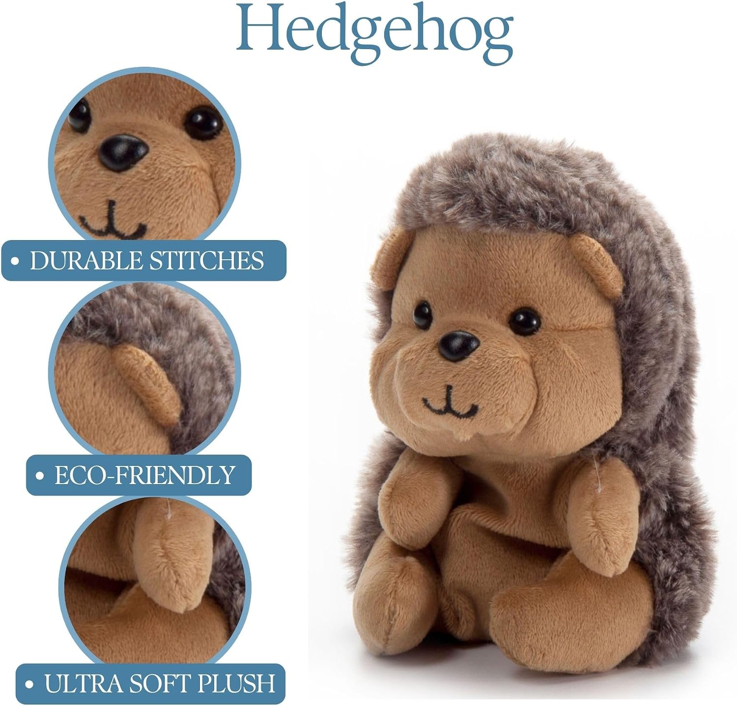 The Petting Zoo Hedgehog Stuffed Animal Plushie, Gifts for Kids, Nuggetz Wildlife Animals, Hedgehog Plush Toy, 6 inches