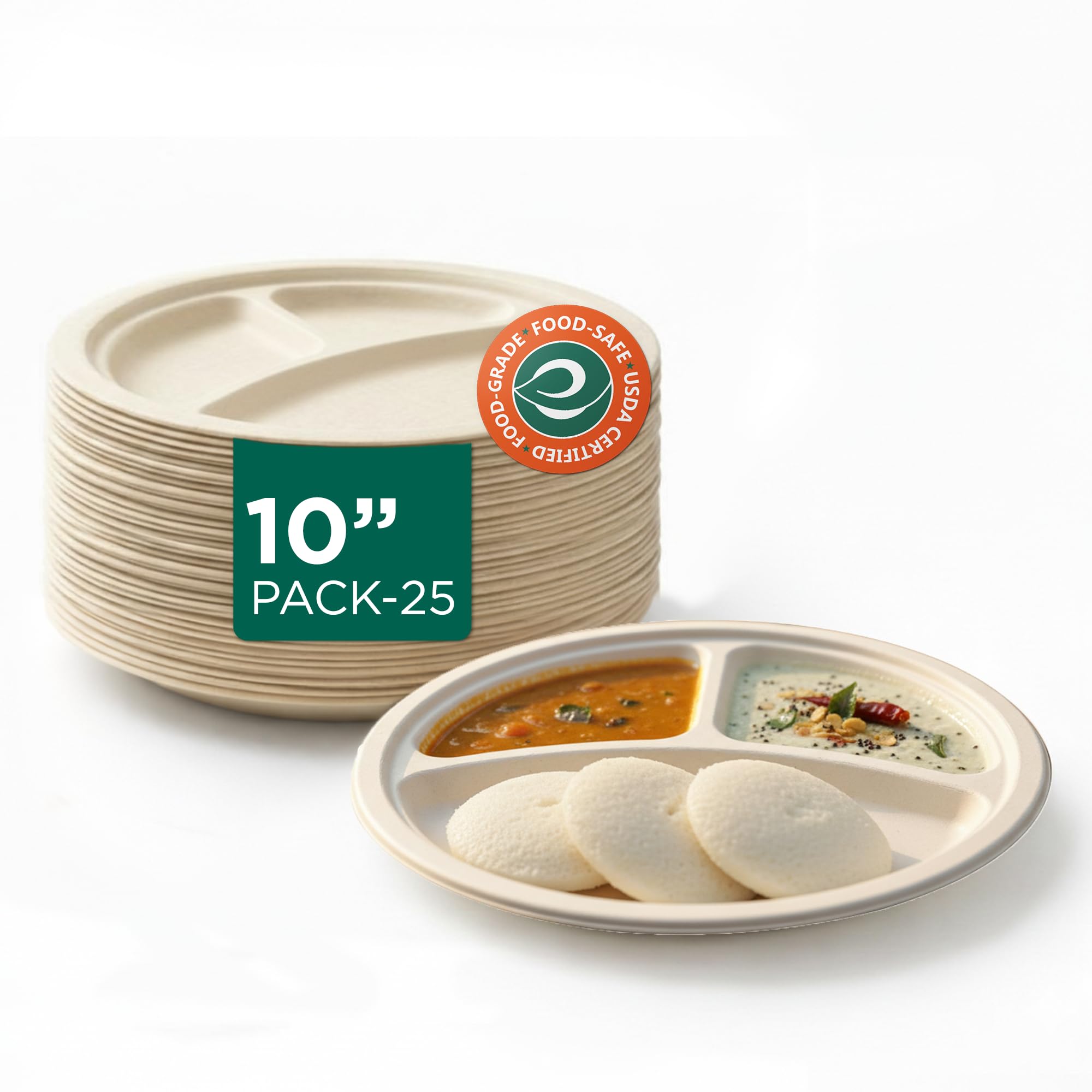 Eco-Friendly Bagasse Meal Trays - Pack of 25 -10 Eco-Friendly Bagasse Meal Trays - Pack of 25 -10