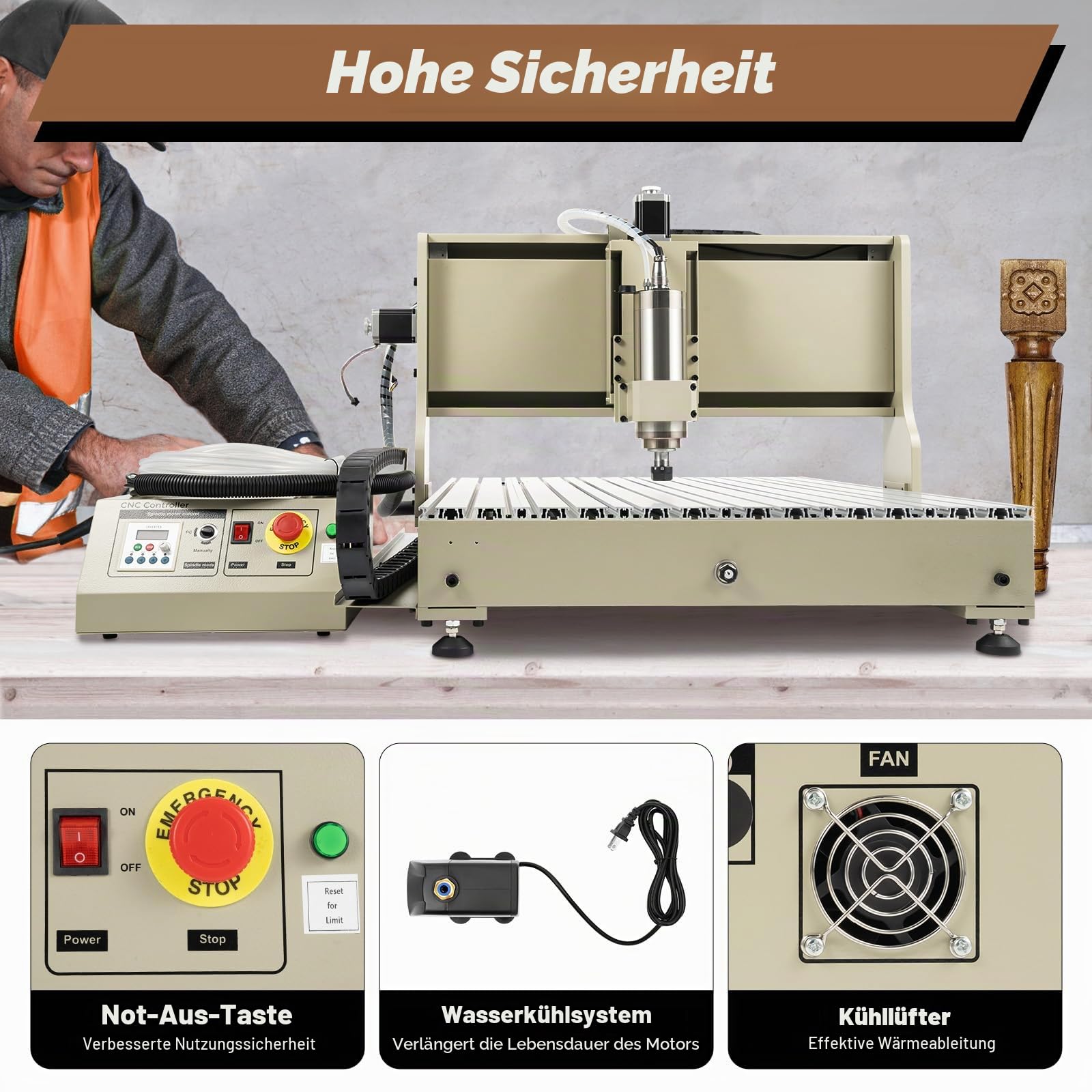 Graviermaschine Router Maschine CNC 6090 Komplette kit 2.2KW USB 4 Achsen Fräsmaschine Fräser 4Axis Router Graviermaschine Spindelmotor+Mill+VFD (Ohne Handrad)