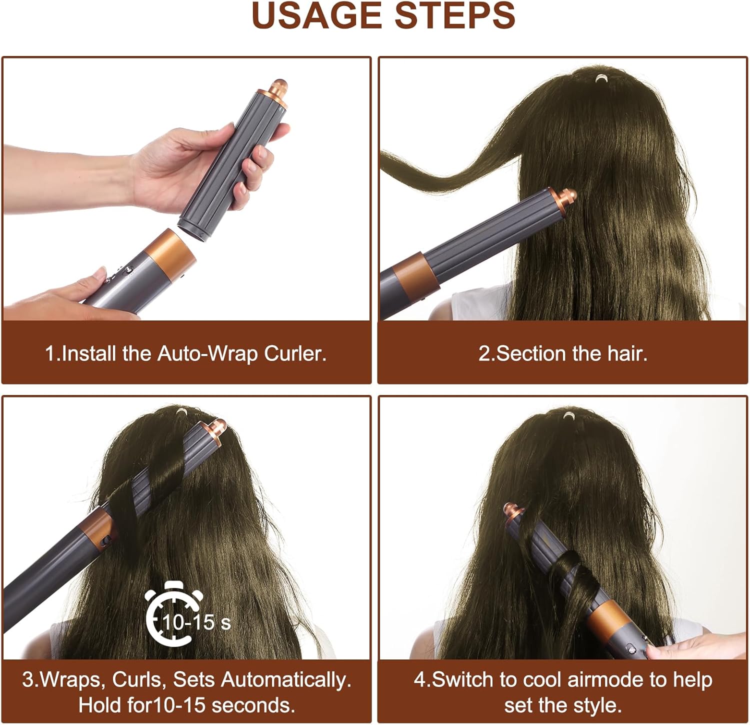 40mm/1.6in Long Barrel Attachment for Dyson Airwrap HS01 HS05 HS08, Adjustable Bidirectional Curling, Auto-Wrap Curling Iron Curler, Create Bouncy Curls or Waves