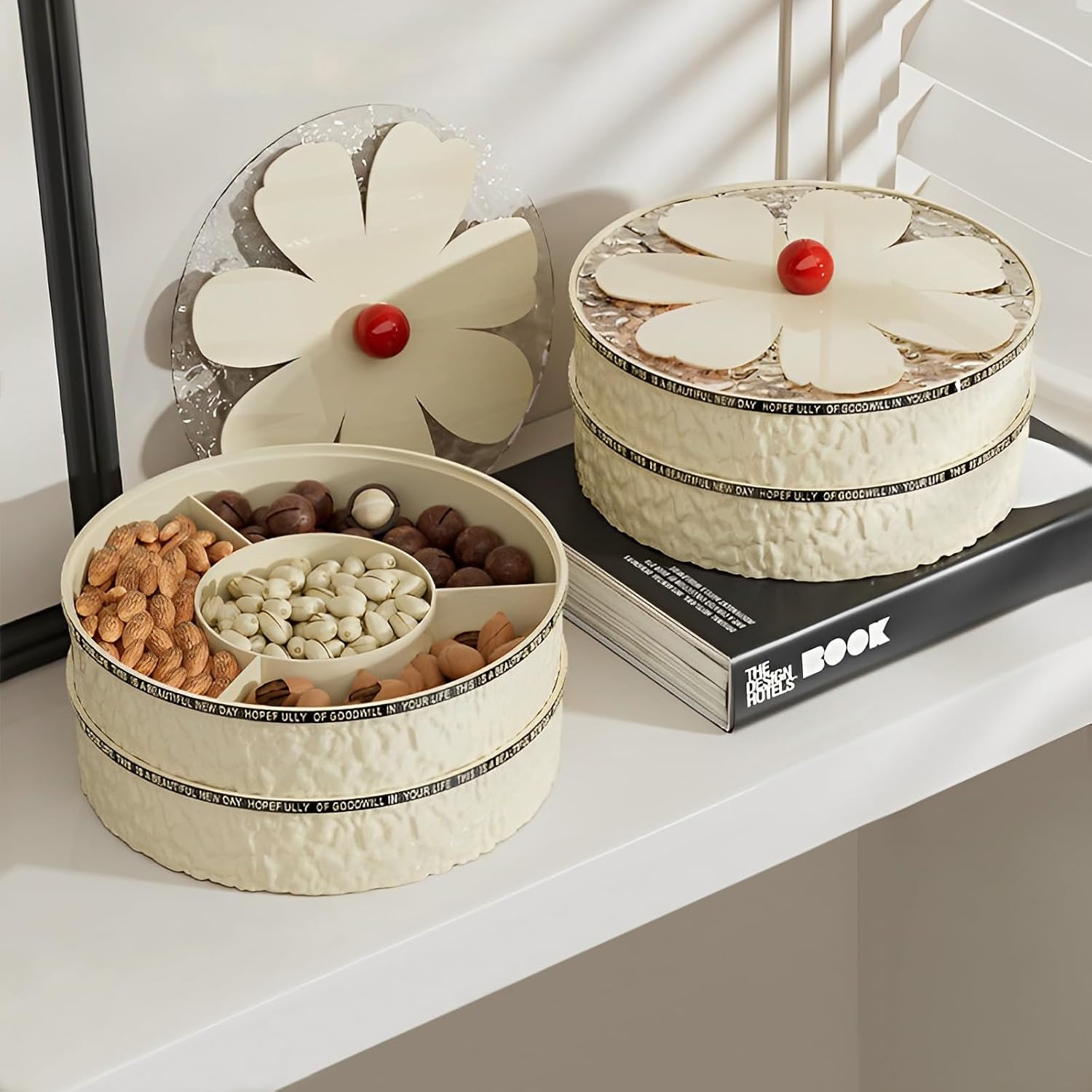 ヨーロピアン風 花柄陶器製 蓋付きお菓子ボックス スナックトレー 果物