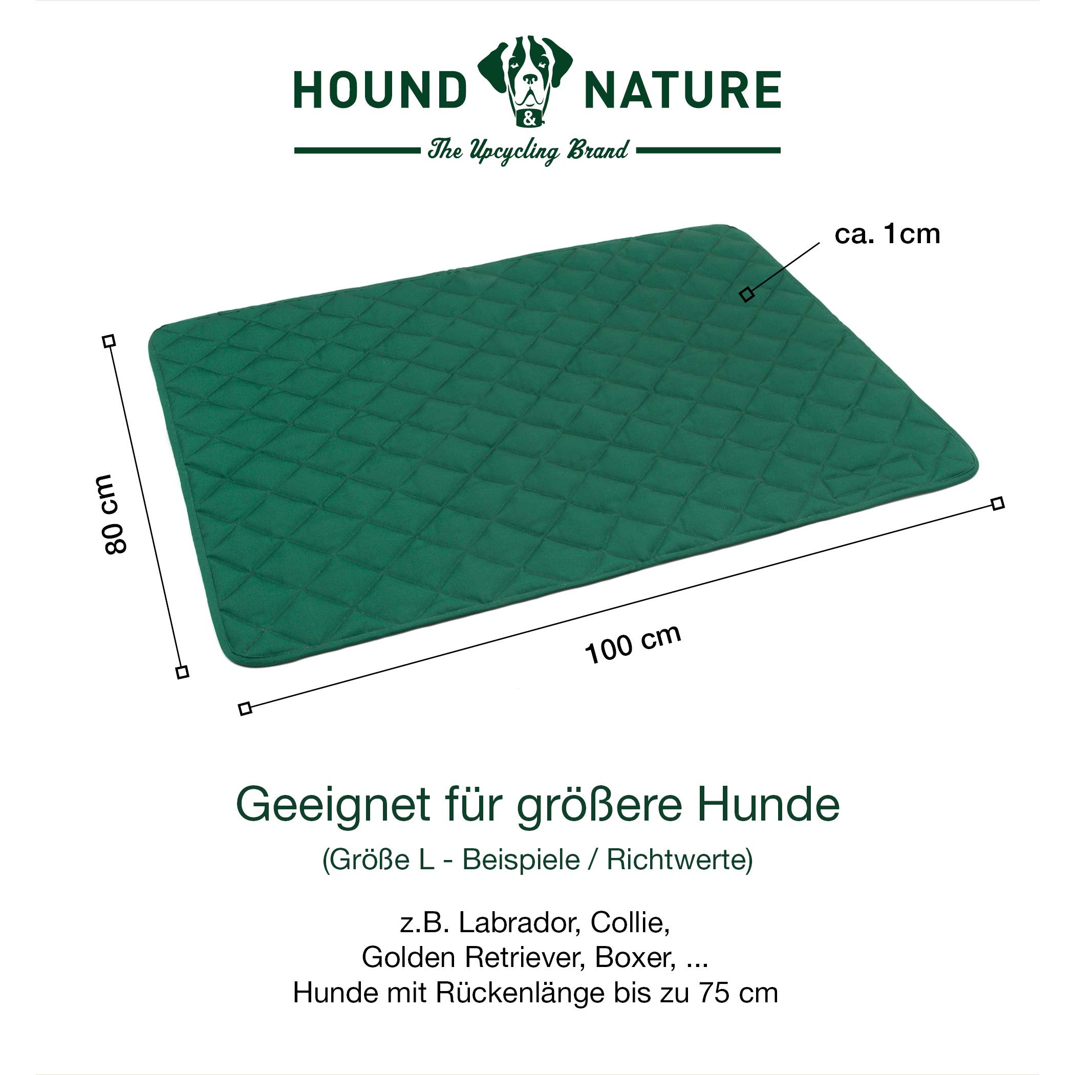 Hound & Nature Manta para perros ecológica Davos, suave, lavable, manta térmica acolchada, higiénica, resistente y sostenible, 100 x 80 cm, color verde