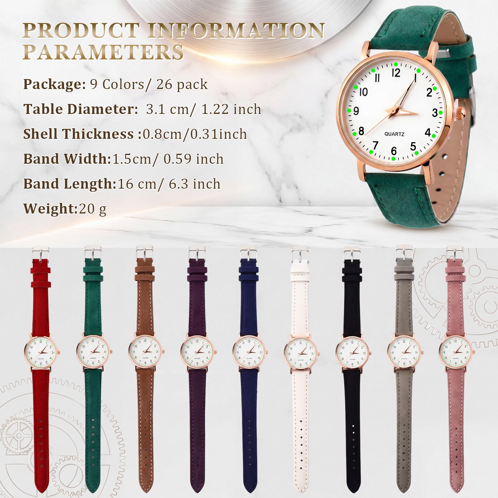 Outus Paquete de 26 relojes de pulsera unisex de platino surtidos para mujeres, hombres y mujeres con cinturón de piel sintética