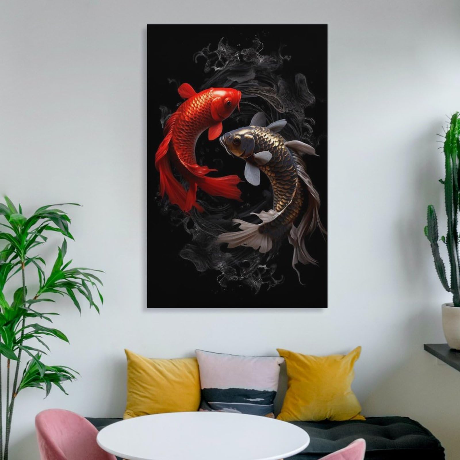 Amazon.co.jp: 絵画 赤と黒の鯉インテリア 絵画 絵画イラストアート