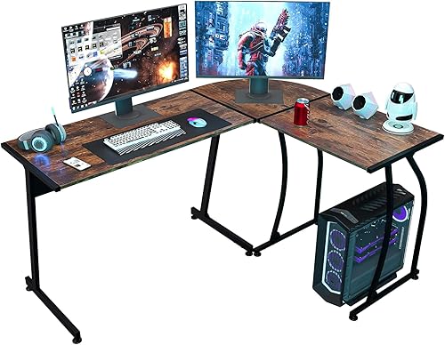SUPER DEAL Escritorio esquinero en forma de L para computadora y juegos  58 pulgadas, mesa de PC moderna para el hogar, oficina, estación de