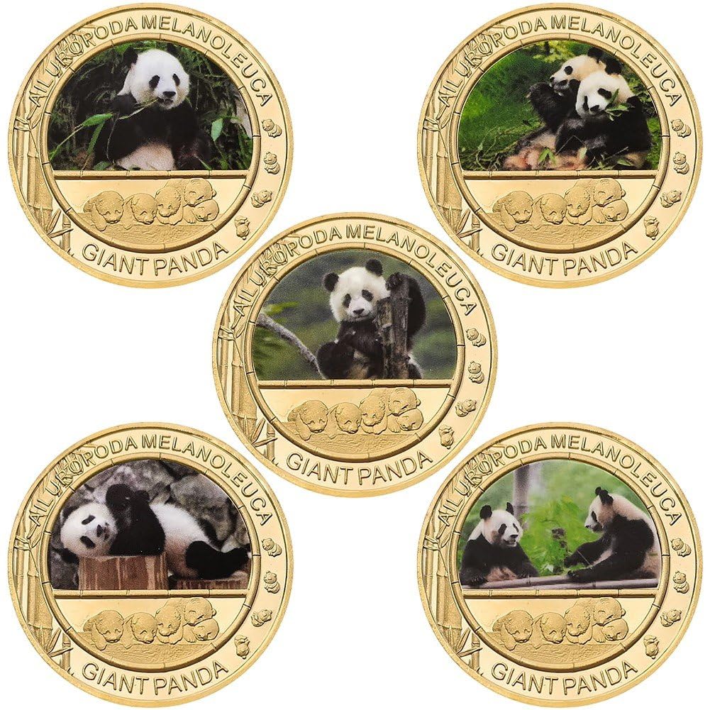 Stakee 5pcs National Panda Art Commemorative Coins Set Challenge Coin Collectible Coin Souvenir Coin for Collection