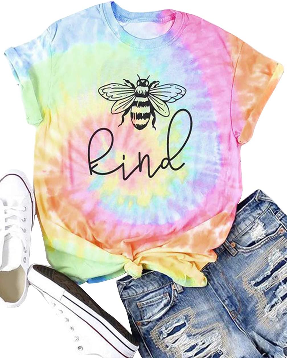 MAIHUN Be Kind Shirt for Women Tie Dye Rainbow T Shirt Inspirational Teacher Tees Tops Blessed Short Sleeve - Image 3