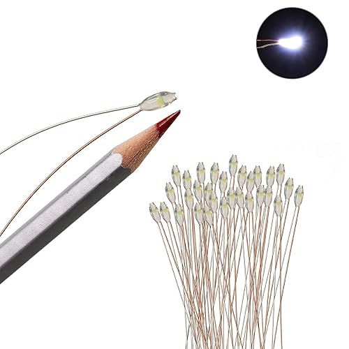 Evemodel 30pcs pre-cableado micro Litz alambre blanco 0603 SMD LED luz 7.8 '' alambre resina cubierta impermeable CD0603W