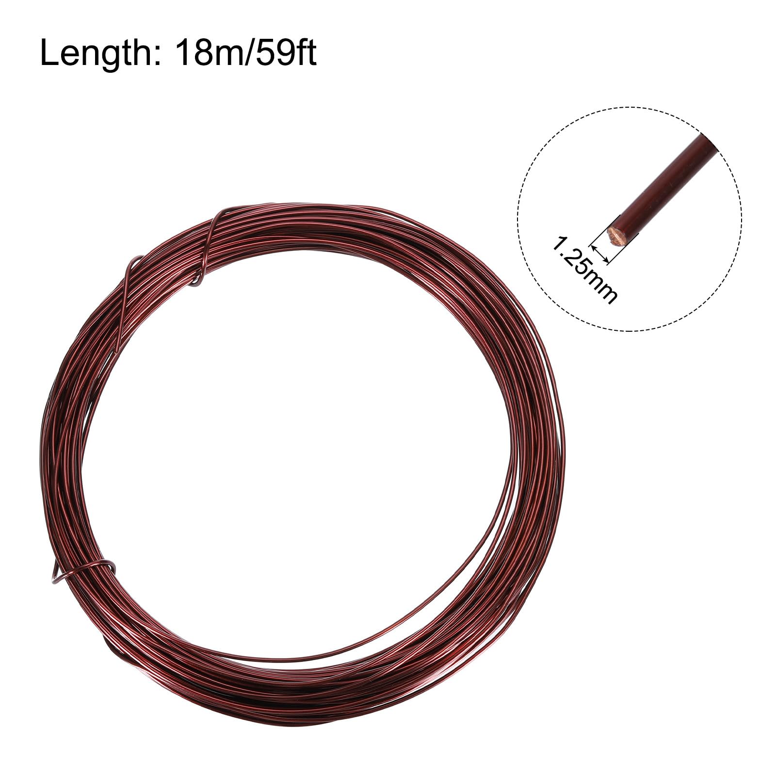 QUARKZMAN Alambre Magnético de 1.25mm 59Pies Alambre de Cobre Esmaltado Alambre de Bobinado Magnético Esmaltado 200G 130℃ para Transformadores Inductores