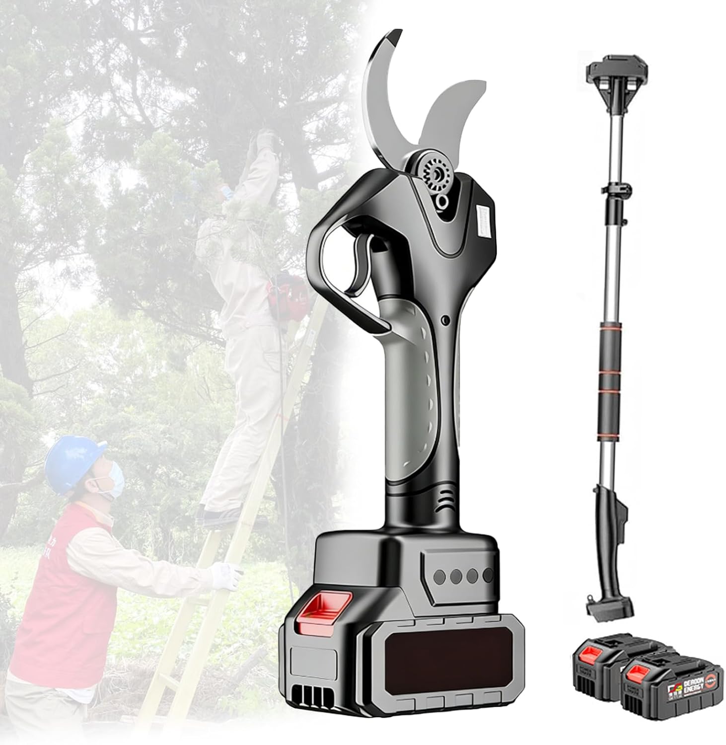 Heavy Duty Cordless Electric Pruning Shears, 4.2-7.1ft Telescoping Pole for High Branches, Brushless Motor, 2 Batteries & Charger Included