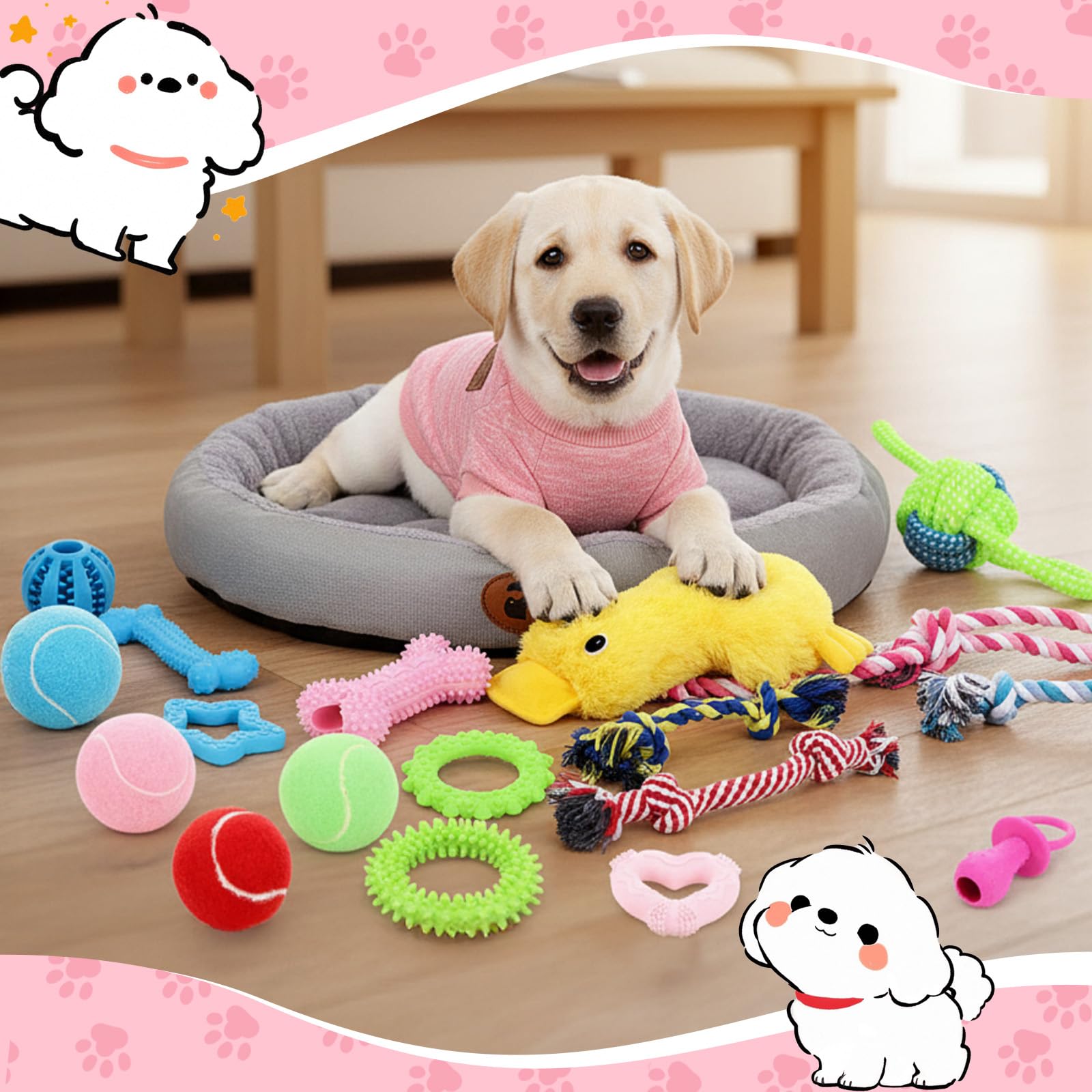 Zopeal Lot de 24 jouets couineurs pour chiens de petite, moyenne et grande race, canard mignon en peluche et balles couinantes douces pour chiot et animal domestique