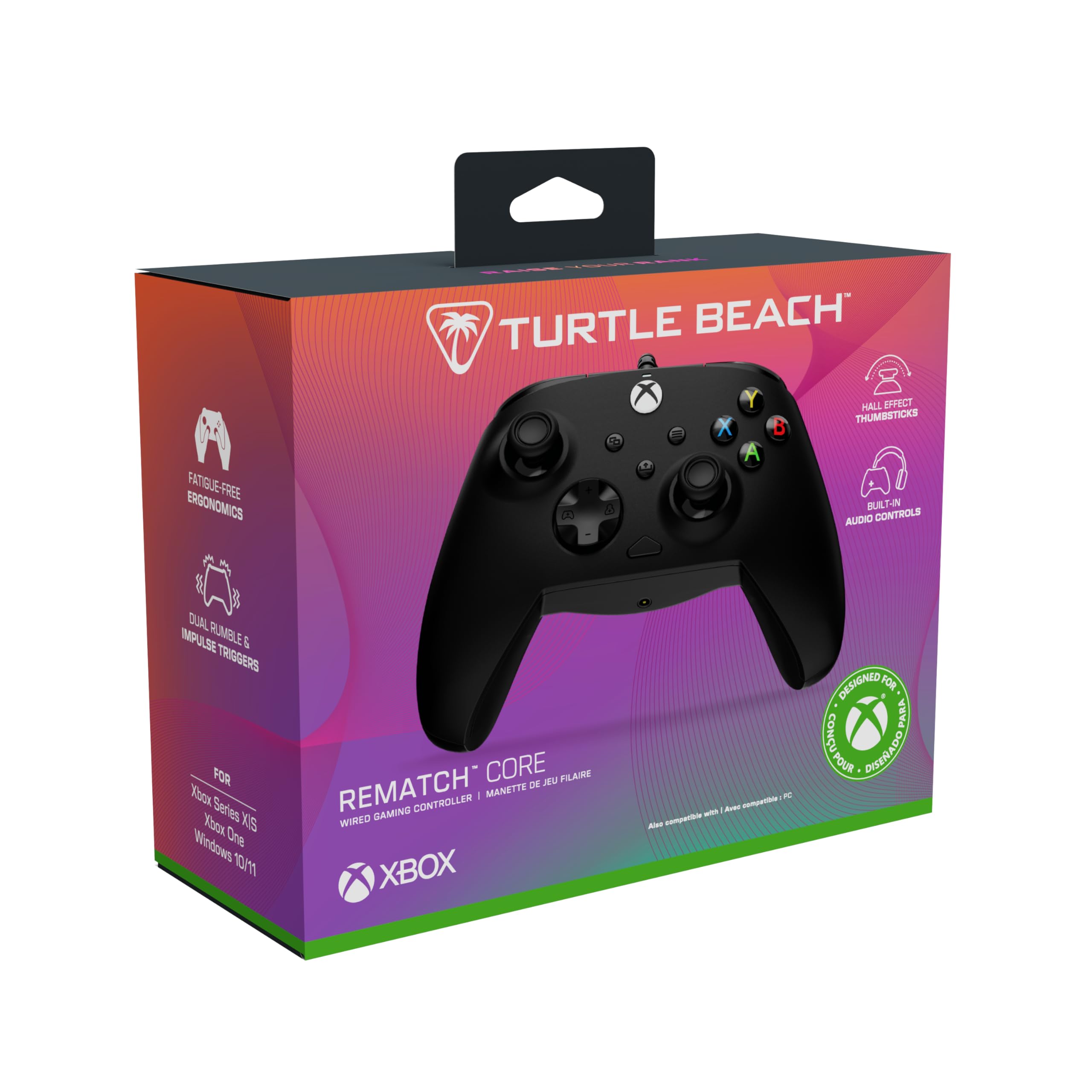 Turtle Beach Rematch Core manette gaming filaire sous licence officielle pour Xbox Series X|S, Xbox One et PC Windows 10/11 avec Sticks à effet Hall, moteurs de vibration et gâchettes de vibration