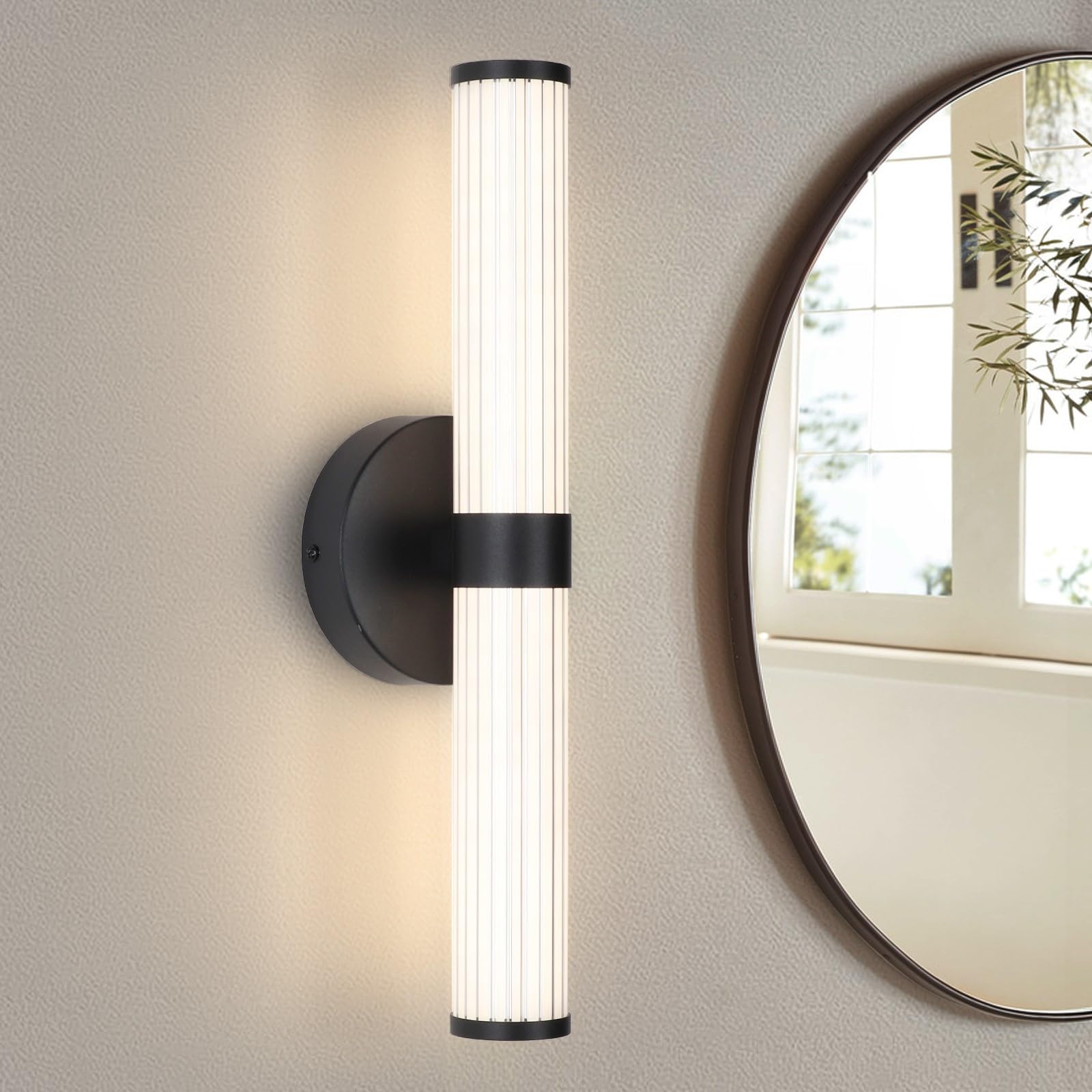 Modern Bathroom Wall Sconce,LED Bathroom Vanity Light Fixtures Over Mirror,Black Modern Wall Sconce 28W Wall Light for Bathroom Bedroom Living Room