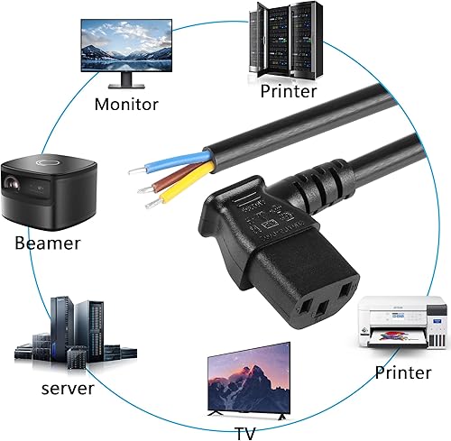 Miniatura 2 de CERRXIAN 2 piezas de 1 pie 90 grados derecho IEC 320 C13 hembra 3 pines con cableado abierto pelado, repuesto resistente C13 a cable desnudo, cable