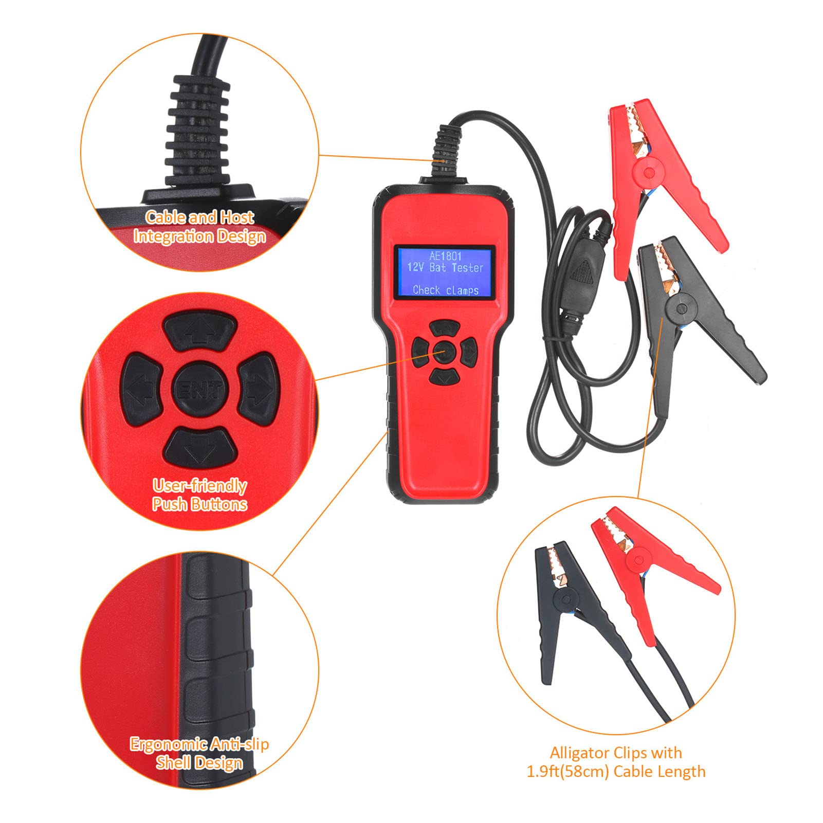 Analizzatore Digitale del Tester per Batterie per Auto per Test di Carico e Ricarica per Uso Automobilistico e Marino a 12 V, Materiale ABS e PC