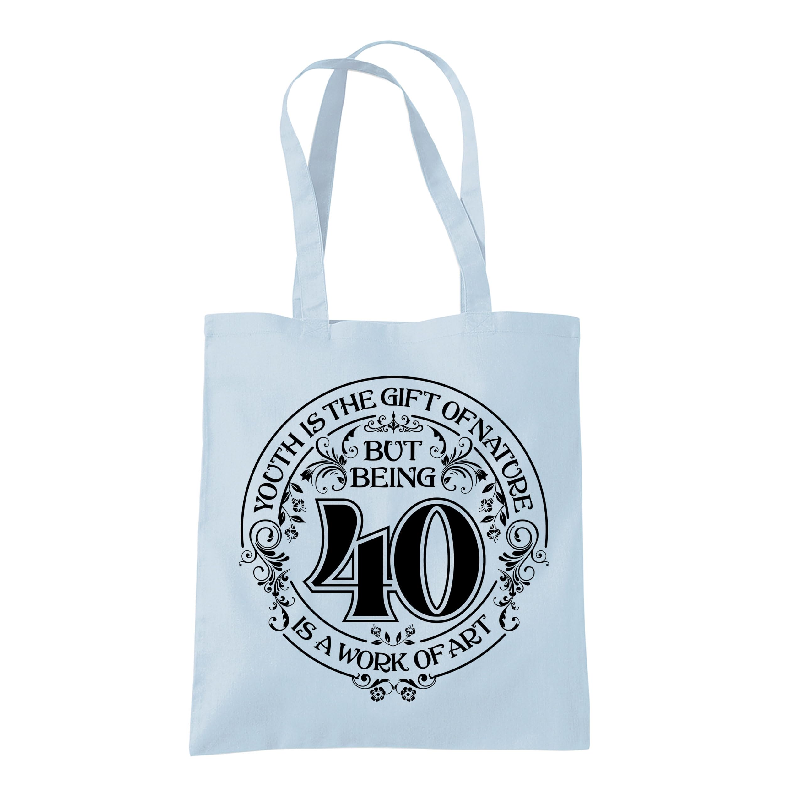 Dead Set Studio 40th Birthday Tote Bags - 40th Birthday Bag for Women Born in 1986, Funny & Stylish 40th Gift Bag for 40 Year Old Women PASTEL BLUE