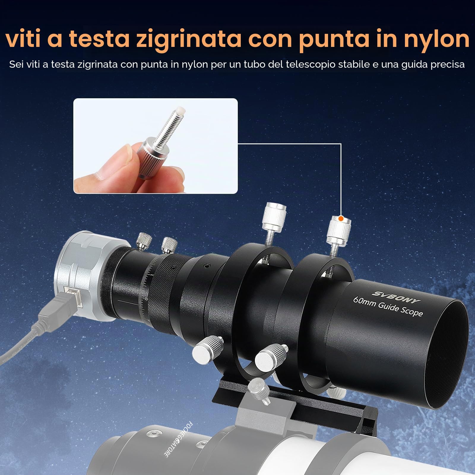 Svbony SV106 Telescopio Guida, Cercatore con Rivestimento Completo con Focheggiatore Elicoidale, 60mm F4 per Guidare Ricerca delle Stelle, Compatibile con Fotocamera ZWO QHY Auto Guide