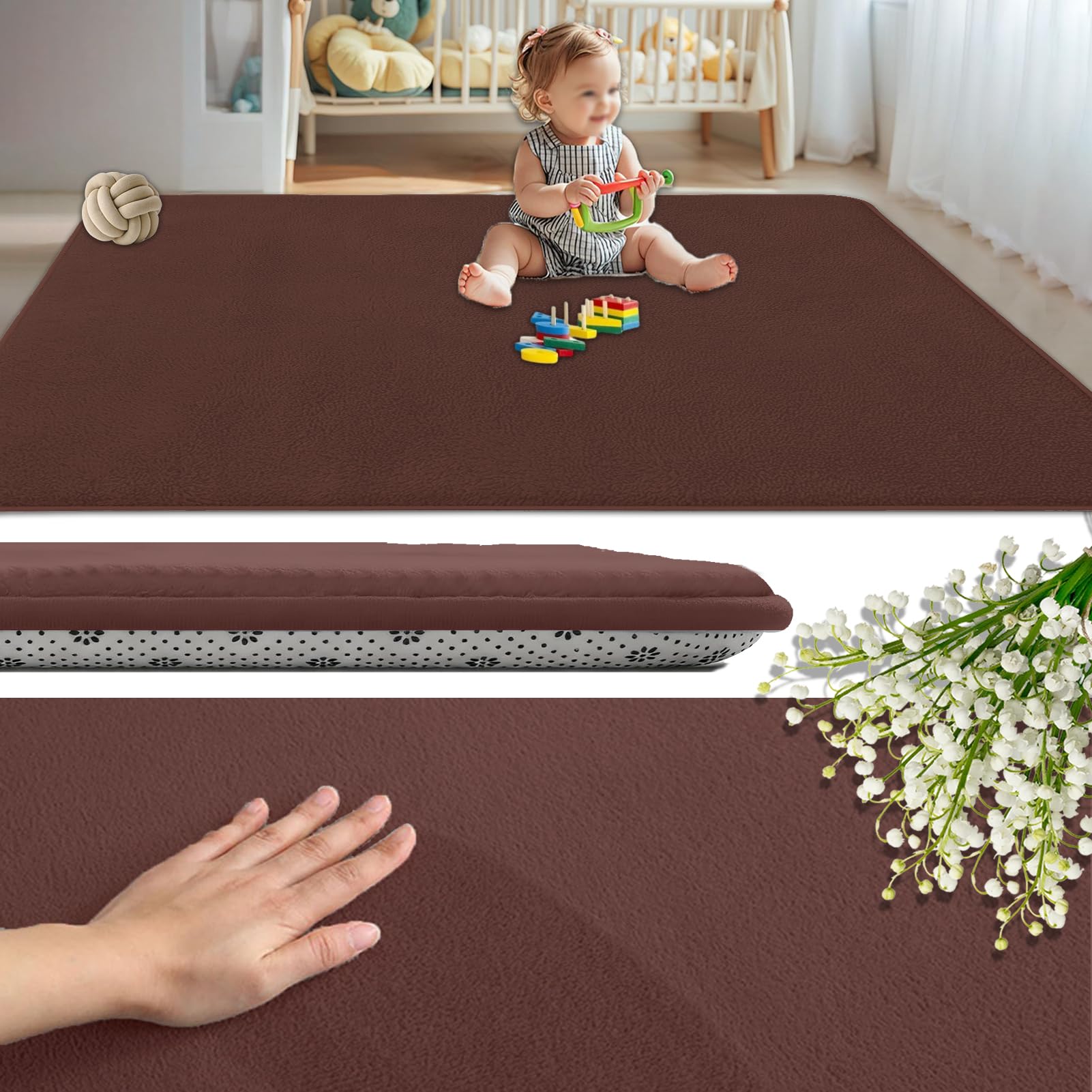 GmyoieqI Coral Velvet Baby Play Mat 2CM Thick, Non-Slip Backing Playmat for Floor Playroom Bedroom Yoga Mat 180 x 320 cm Large Memory Foam Area Rugs for Crawling Soft Play Tummy Time Activity Brown — image 1