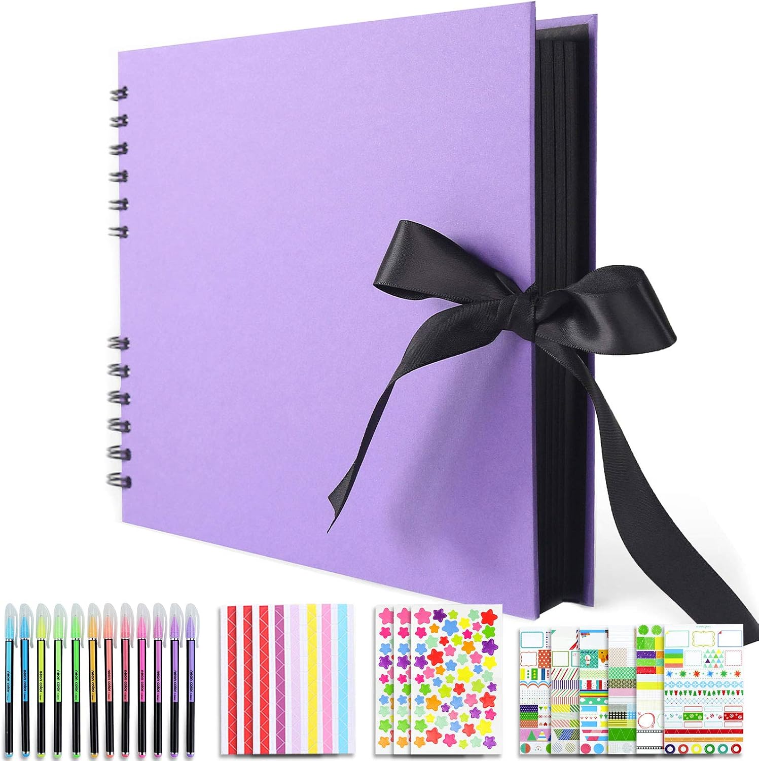 Vienrose Scrapbook Kit 80 Page DIY Photo Album Memory Book 28.5x21 cm with Silk Ribbon