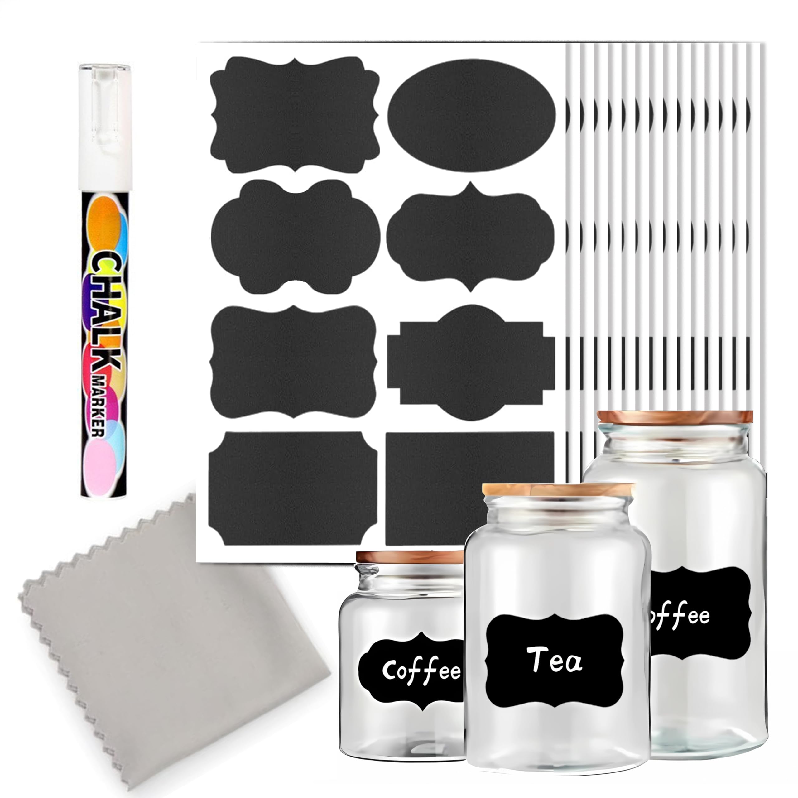 120 Pcs Chalkboard Labels with Erasable Liquid Chalk,Assorted Shapes-Removable Chalk Sticker use for Jars,Food Labels or Spice Label for Jars ​in