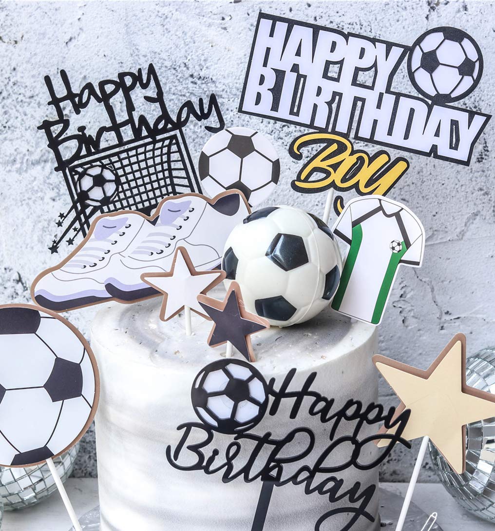 Soccer Cake Topper Decorations – Ball, Trophy, Player Figurines, Blue Theme, Birthday Party Supplies - View #2