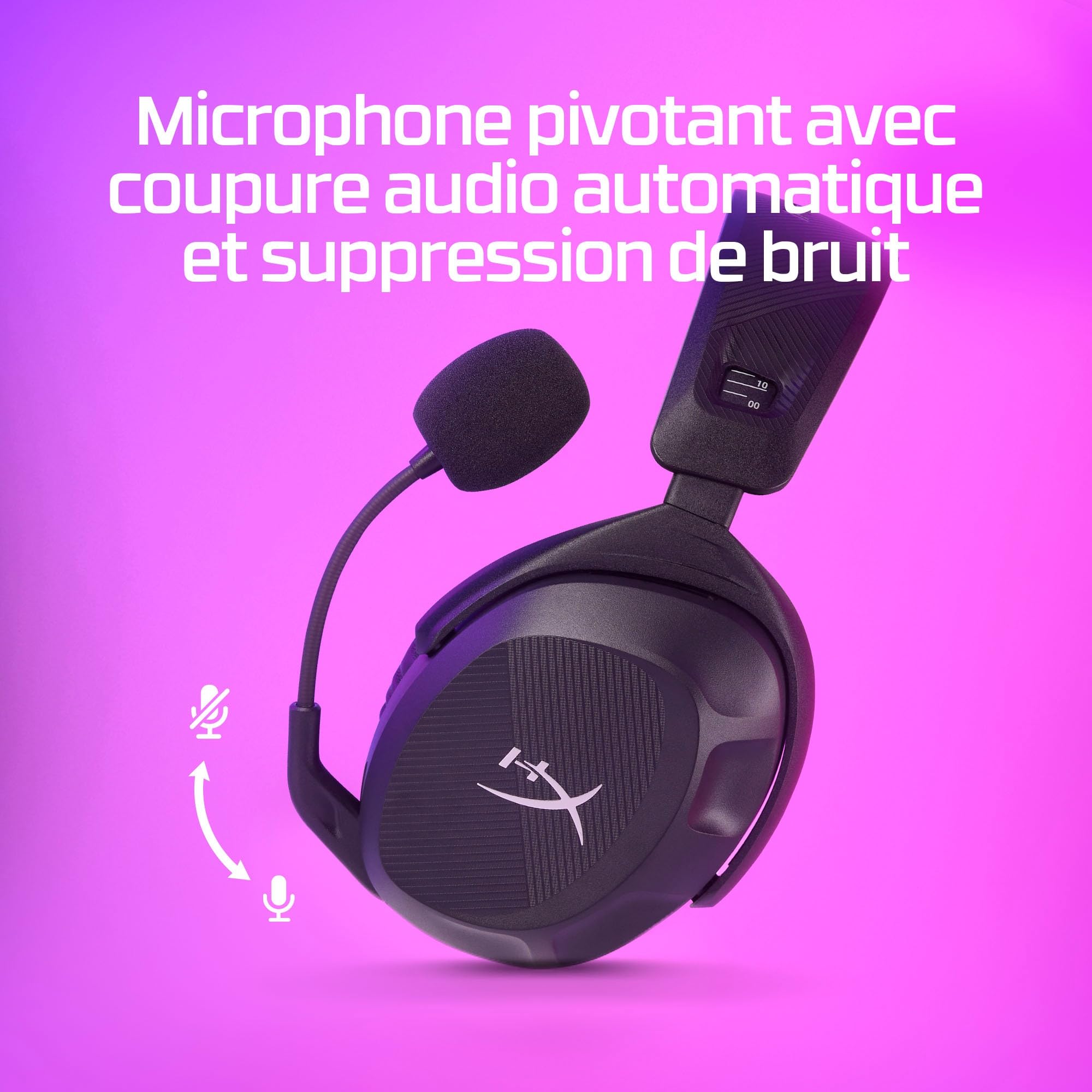 HyperX Cloud Stinger 2 - Casque de Jeu sans Fil - Compatible PC. Microphone pivotant avec Coupure Audio Automatique, Mousse à mémoire de Forme Confortable, 20 Heures Maximum d’autonomie