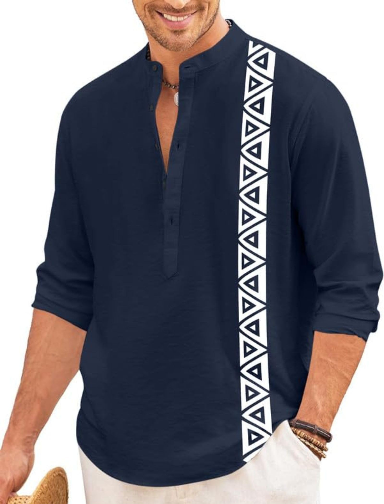 finivo fashion Men’s Short Kurta with Printed Geometric Side Panel | Cotton Blend Full Sleeve Ethnic Topwear with Mandarin Collar | Stylish Indo-Fusion Kurta for Daily, Festive, or Casual Wear-picture-54