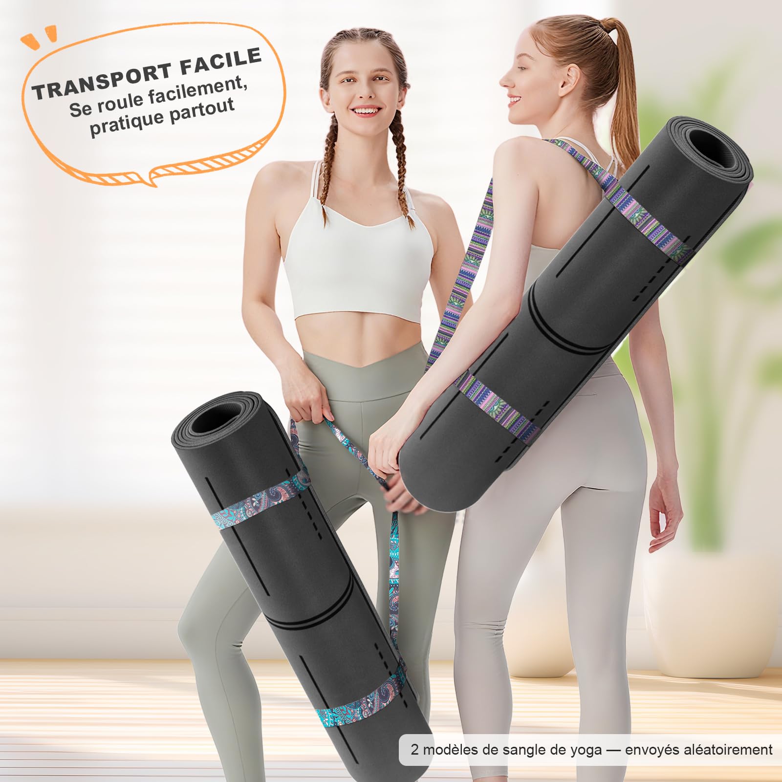 Tapis de Yoga Antidérapant Epais, avec Repères d’Alignement, Caoutchouc Naturel + Eco PU ou TPE, Doux pour la peau, Adhérence Élevée, avec Sangle, Sac à Dos et Emballage Élégant, pour Yoga Pilates