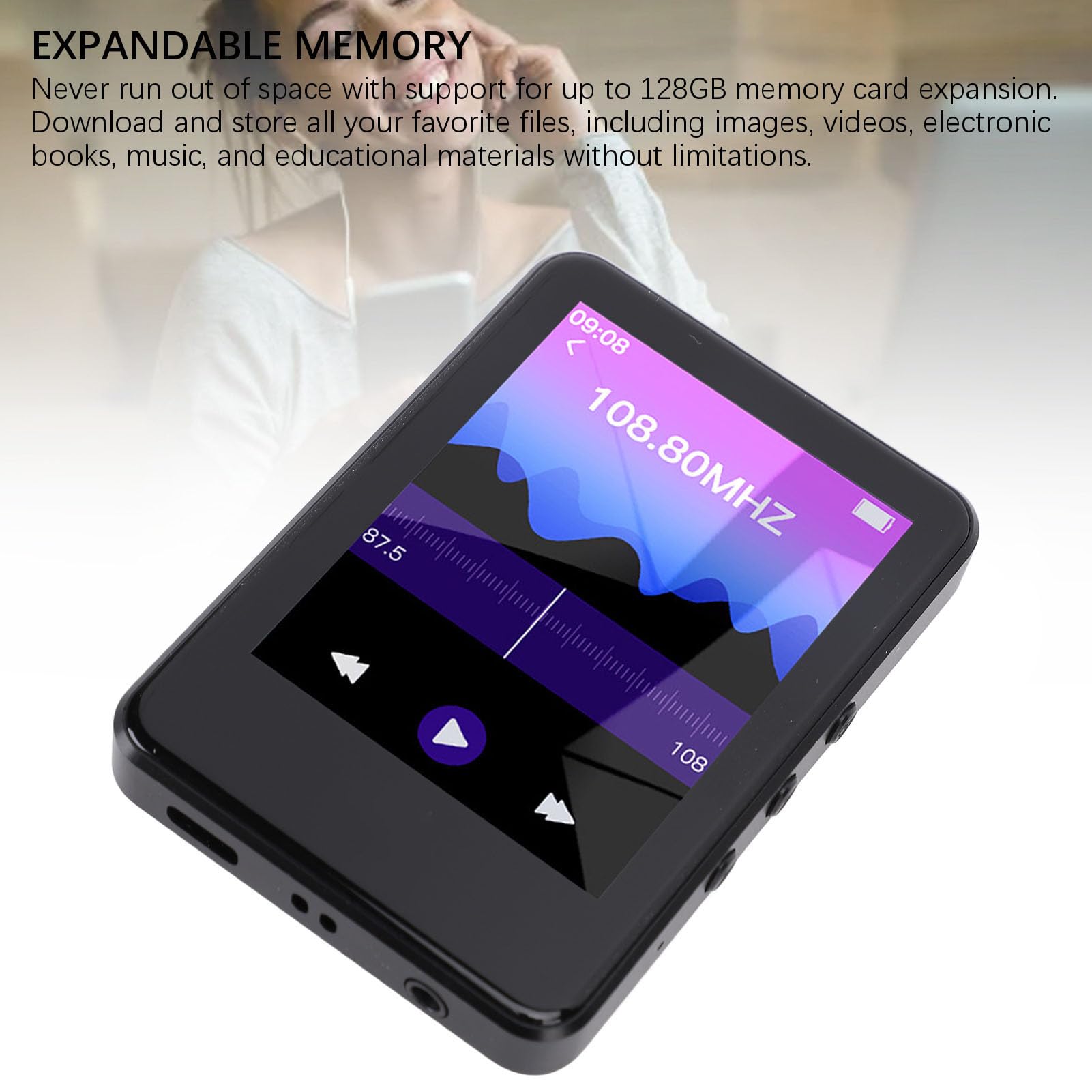 Garsent Reproductor MP4, Bluetooth HD Touch Screen Music Player with Camera Video Imagen Radio Electronic Book Altavo Calculadora, Calidad de Sonido sin Pérdida Portátil Player MP4 para