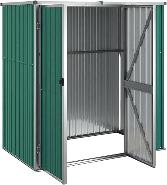 IKAYAA Outdoor Tool Shed Garden Shed Garden Shed Tool Box Gardening Tool Shed Metal Gable Roof Galvanised Steel Green 161 x 89 x 161 cm - 4