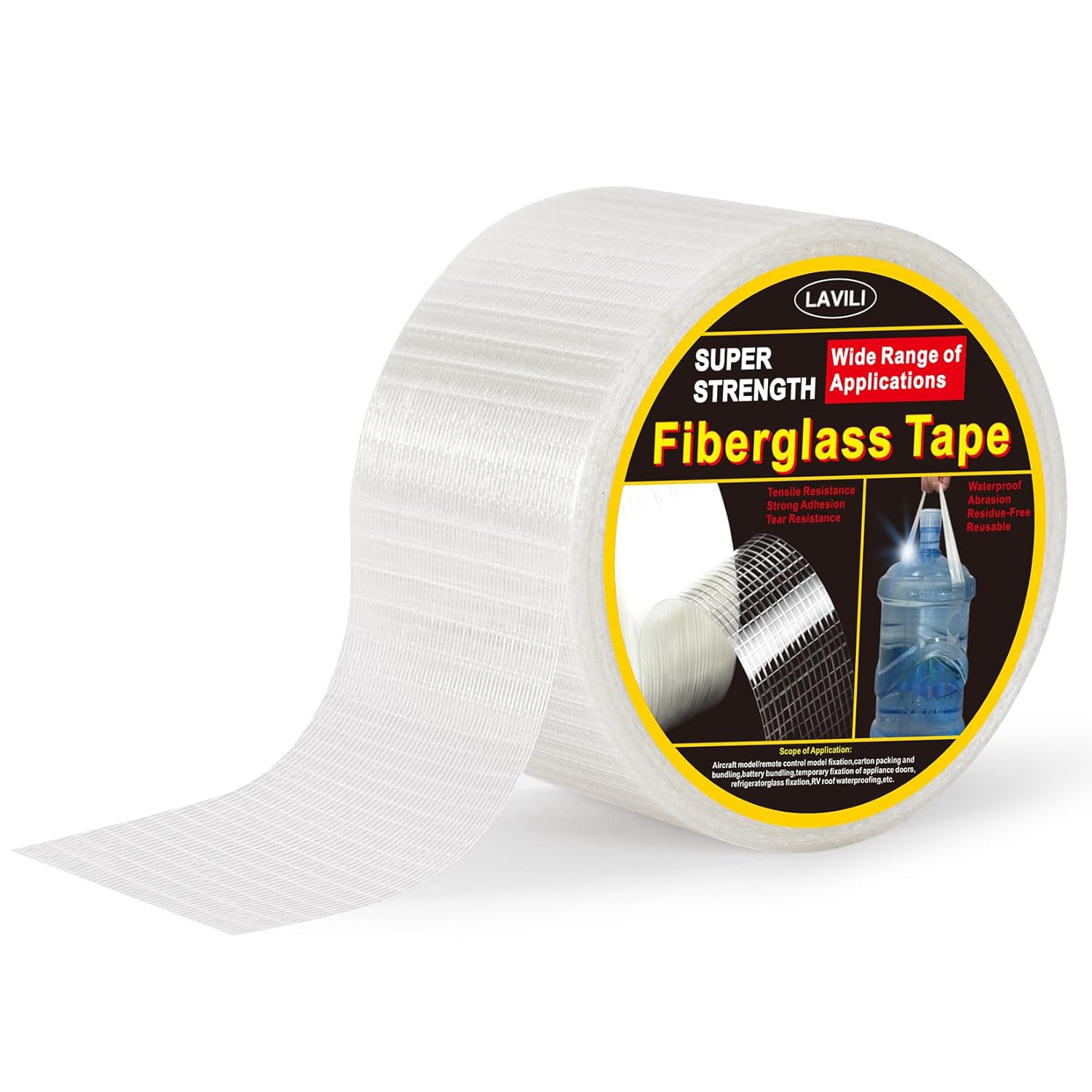 Fiberglass Tape, Strapping Filament Reinforced Packing Tape Heavy Duty Transparent Self-Adhesive Reinforced Mesh for Widely Applicable (4cm x 65.5Ft)
