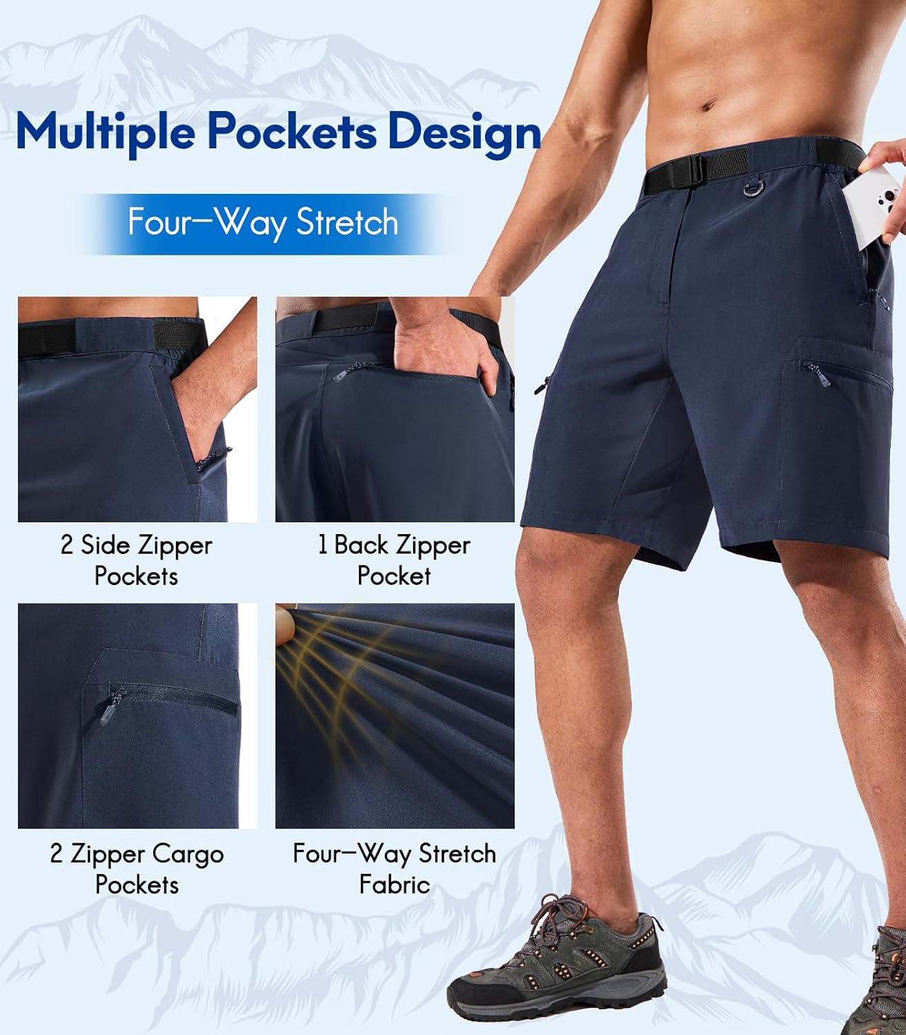 Haimont Men's Hiking Cargo Shorts 9" Lightweight Quick Dry Tactical Shorts 5 Zipper Pockets Fishing Travel Camping - Image 3