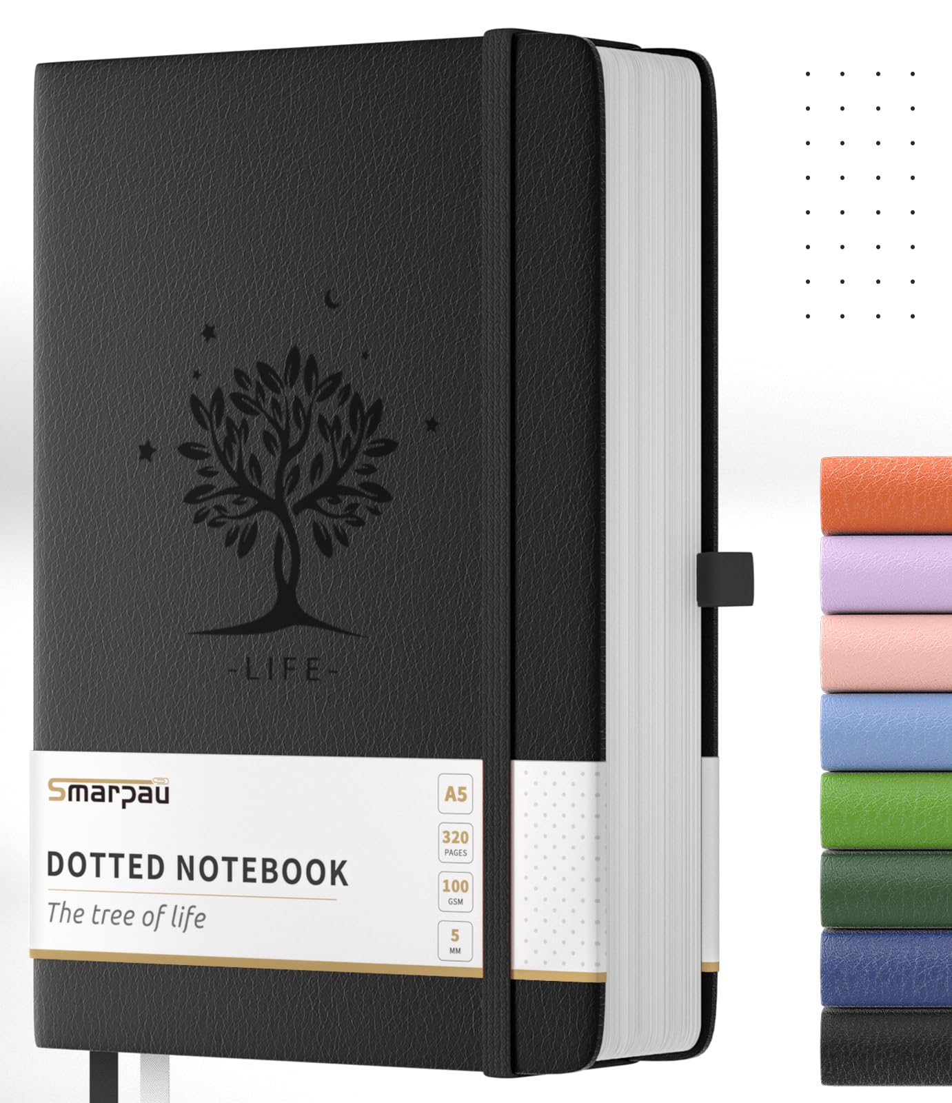Smarpau Bullet Dotted Journal A5, Hardcover Leather Journal Notebook 320 Pages, 100GSM Thick Paper No Bleed